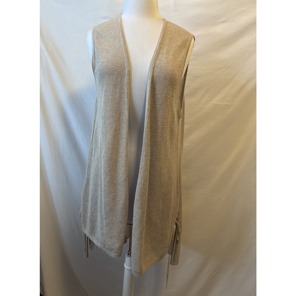 Lane Bryant Women's Plus 18/20 Vest Cardigan Open Knit Lace Up Boho Western Tan - Picture 3 of 10